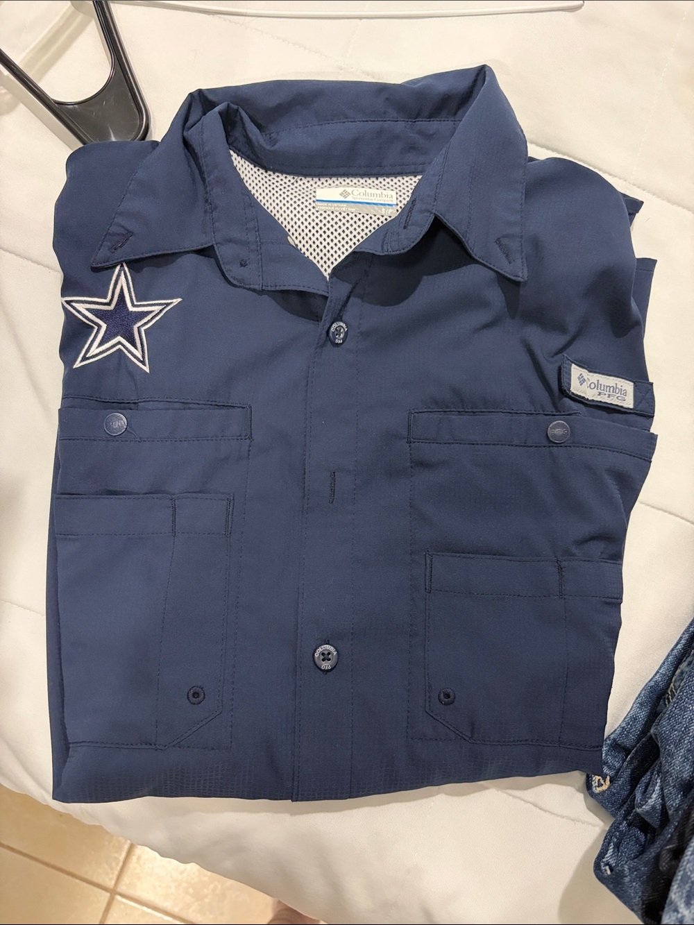 Columbia Navy Short-Sleeve Work Shirt with Star Patch
